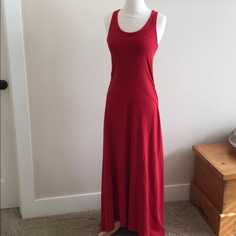 Athleta cayenne red asymmetrical thick ribbed racer tank dress small NWOT